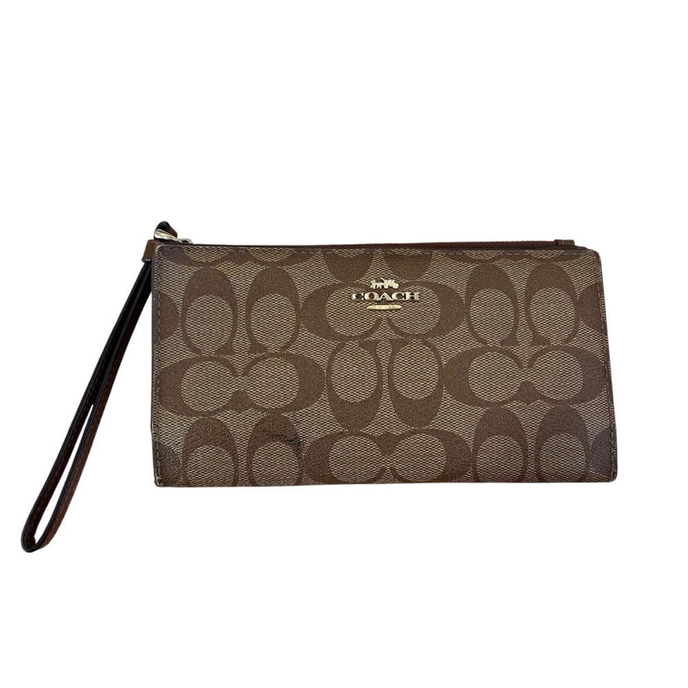 Coach Brown Monogram Logo Wristlet Wallet